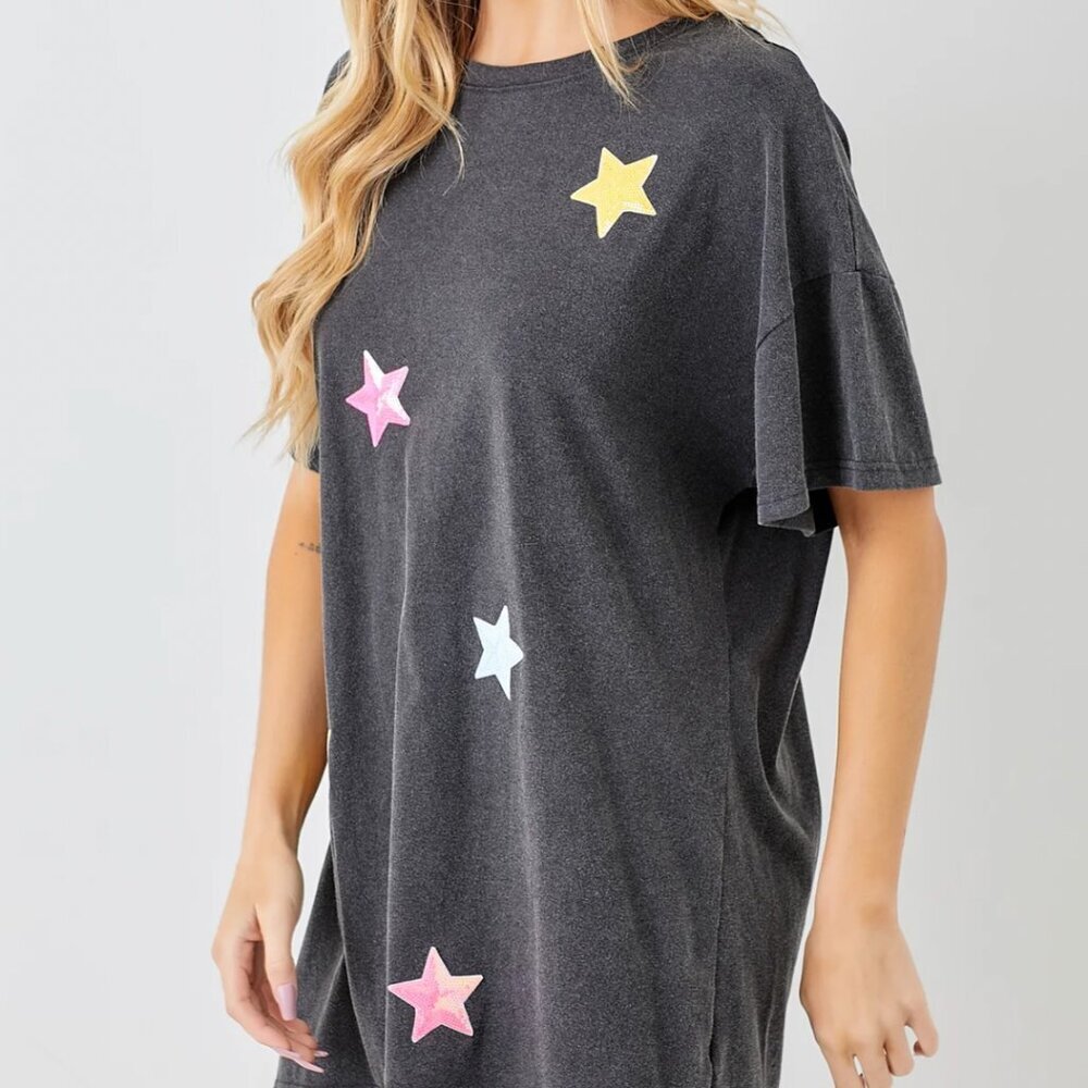 NWT - BaeVely Sequin Star Tshirt Dress - Picture 5 of 6